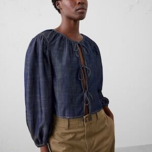 NWOT banana republic denim open tie front top sz xl in dark wash $80